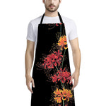 Red And Yellow Japanese Amaryllis Print Bib Apron With Pocket