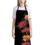 Red And Yellow Japanese Amaryllis Print Bib Apron With Pocket