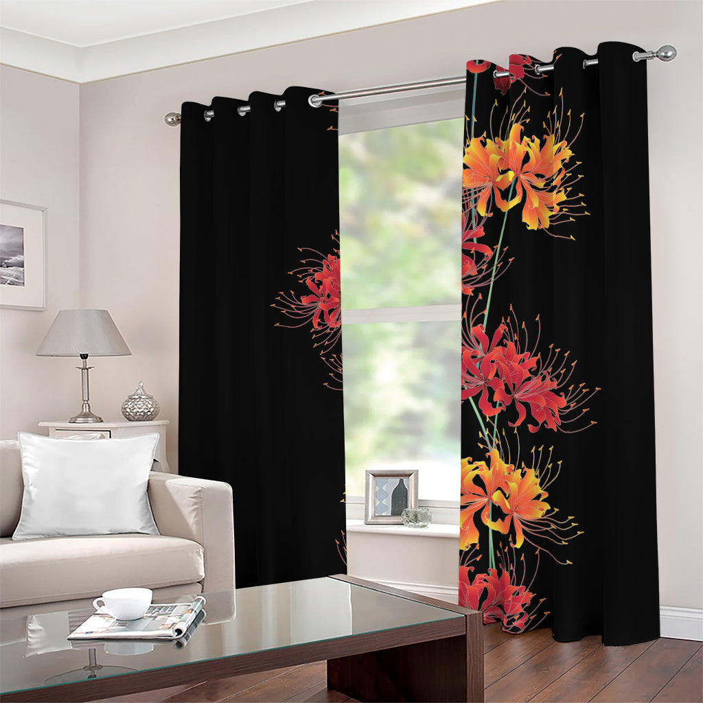 Red And Yellow Japanese Amaryllis Print Blackout Grommet Curtains