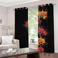 Red And Yellow Japanese Amaryllis Print Dimout Grommet Curtains