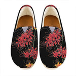Red And Yellow Japanese Amaryllis Print Casual Shoes