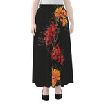 Red And Yellow Japanese Amaryllis Print Chiffon Maxi Skirt