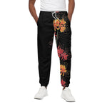 Red And Yellow Japanese Amaryllis Print Cotton Pants