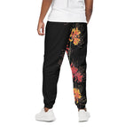 Red And Yellow Japanese Amaryllis Print Cotton Pants