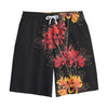 Red And Yellow Japanese Amaryllis Print Cotton Shorts