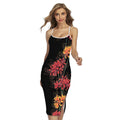Red And Yellow Japanese Amaryllis Print Cross Back Cami Dress