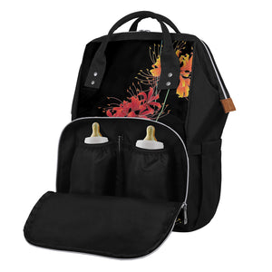 Red And Yellow Japanese Amaryllis Print Diaper Bag