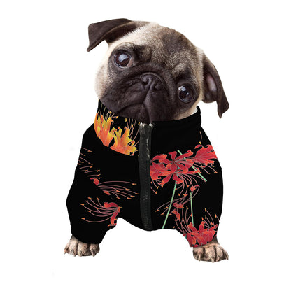 Red And Yellow Japanese Amaryllis Print Dog Zip Up Jacket