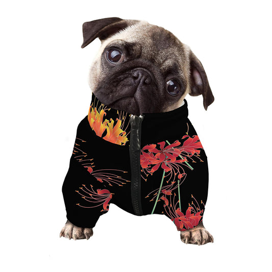 Red And Yellow Japanese Amaryllis Print Dog Zip Up Jacket