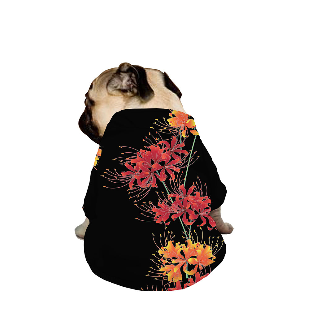 Red And Yellow Japanese Amaryllis Print Dog Zip Up Jacket