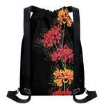 Red And Yellow Japanese Amaryllis Print Drawstring Backpack
