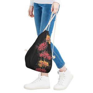 Red And Yellow Japanese Amaryllis Print Drawstring Bag