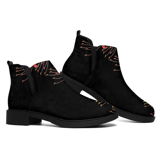 Red And Yellow Japanese Amaryllis Print Flat Ankle Boots