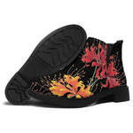 Red And Yellow Japanese Amaryllis Print Flat Ankle Boots