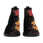 Red And Yellow Japanese Amaryllis Print Flat Ankle Boots
