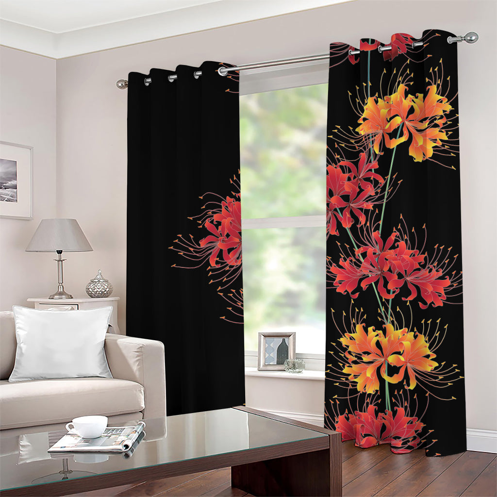 Red And Yellow Japanese Amaryllis Print Grommet Curtains