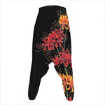 Red And Yellow Japanese Amaryllis Print Hammer Pants