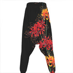 Red And Yellow Japanese Amaryllis Print Hammer Pants