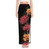 Red And Yellow Japanese Amaryllis Print High Slit Maxi Skirt