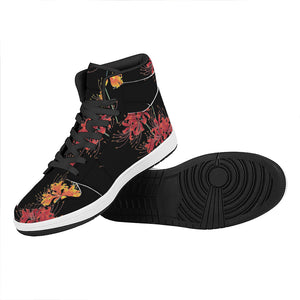 Red And Yellow Japanese Amaryllis Print High Top Leather Sneakers