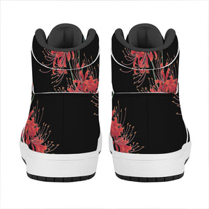 Red And Yellow Japanese Amaryllis Print High Top Leather Sneakers