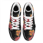 Red And Yellow Japanese Amaryllis Print High Top Leather Sneakers