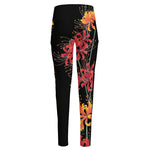 Red And Yellow Japanese Amaryllis Print High-Waisted Pocket Leggings