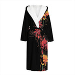 Red And Yellow Japanese Amaryllis Print Hooded Bathrobe