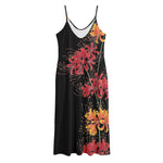 Red And Yellow Japanese Amaryllis Print Jersey Midi Cami Dress