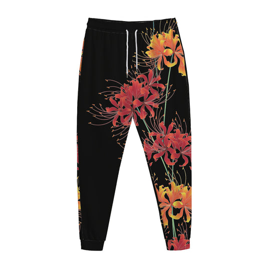 Red And Yellow Japanese Amaryllis Print Jogger Pants