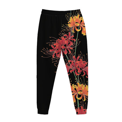 Red And Yellow Japanese Amaryllis Print Jogger Pants