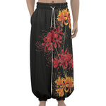 Red And Yellow Japanese Amaryllis Print Lantern Pants