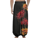 Red And Yellow Japanese Amaryllis Print Lantern Pants