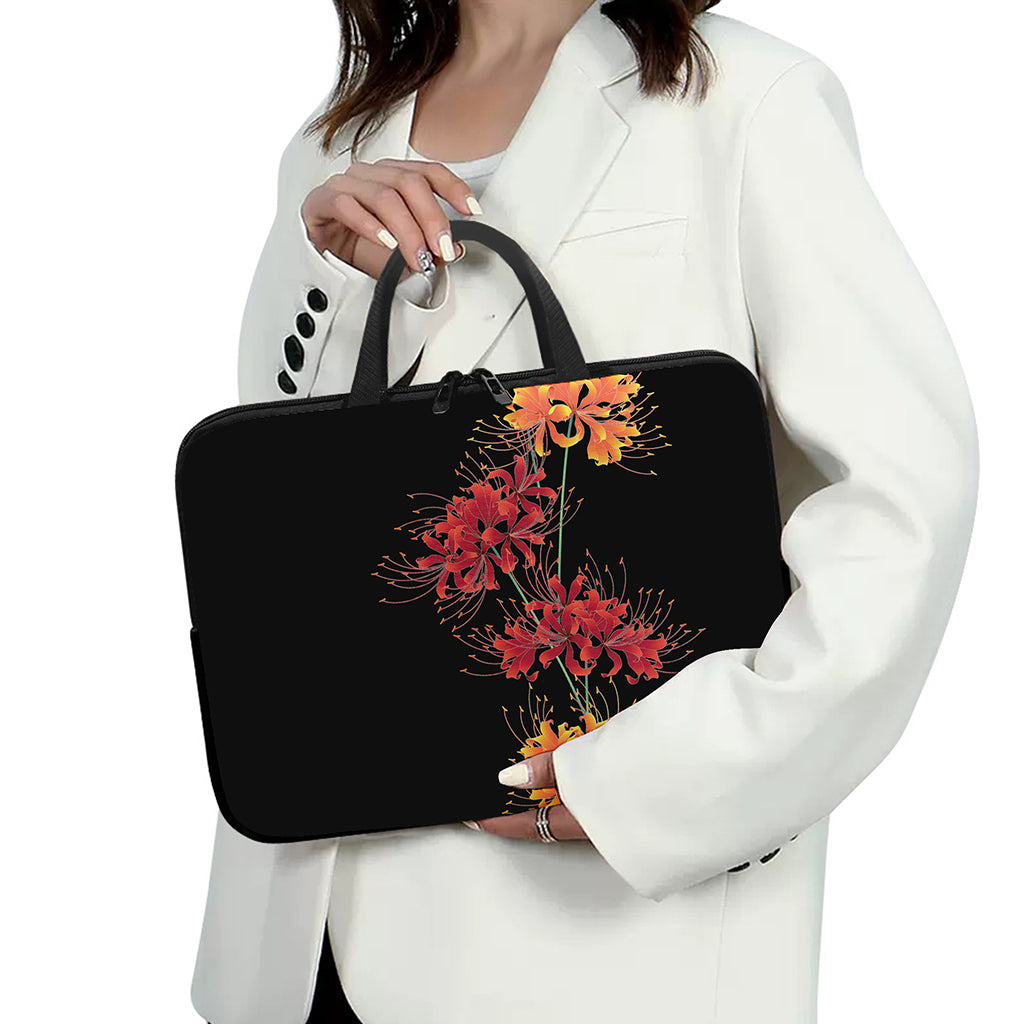 Red And Yellow Japanese Amaryllis Print Laptop Sleeve With Handle