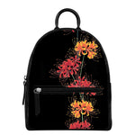 Red And Yellow Japanese Amaryllis Print Leather Backpack