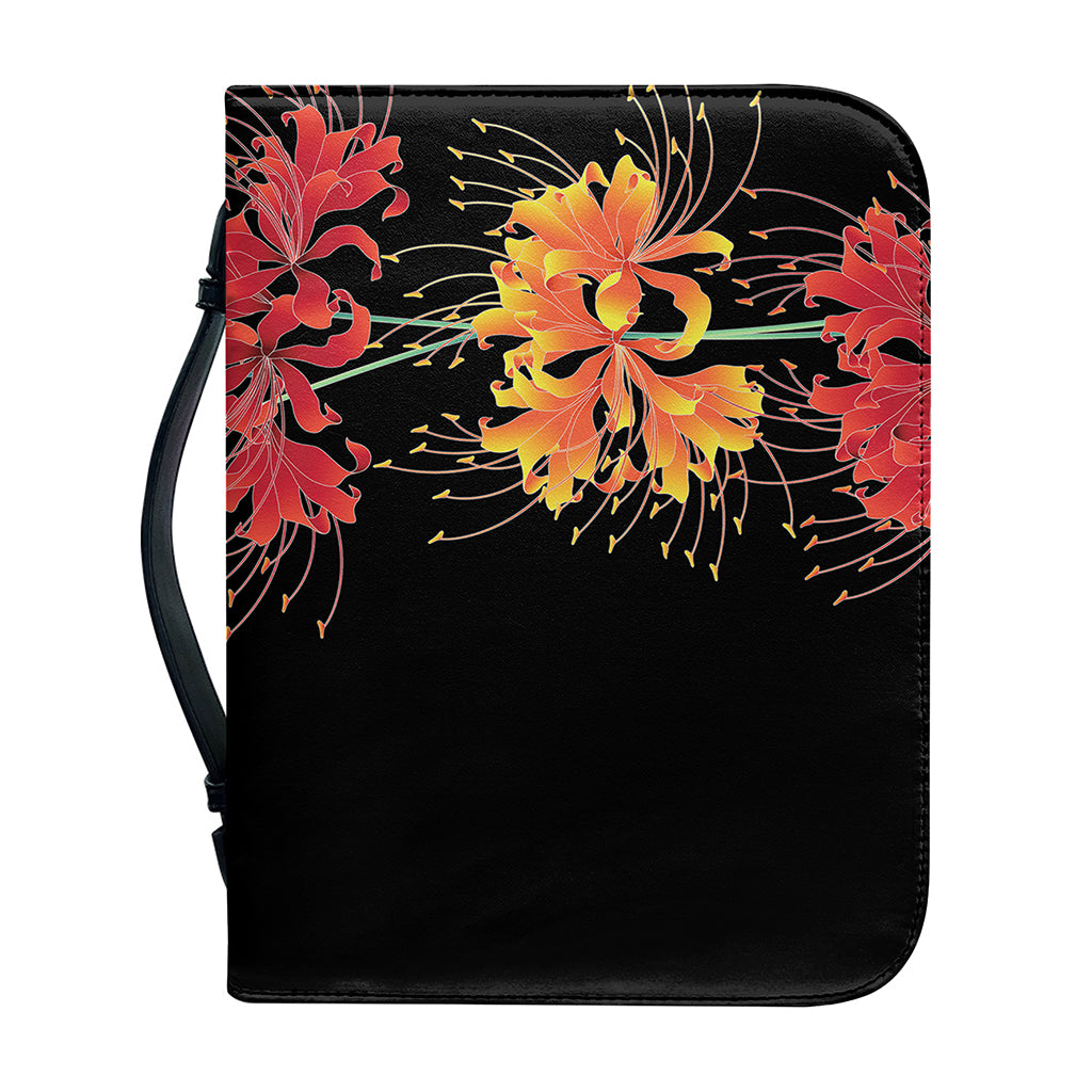 Red And Yellow Japanese Amaryllis Print Leather Bible Cover