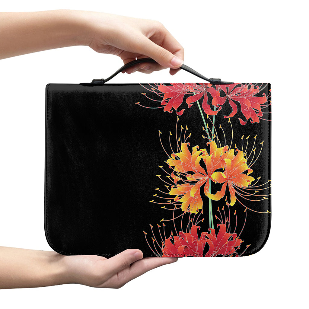 Red And Yellow Japanese Amaryllis Print Leather Bible Cover