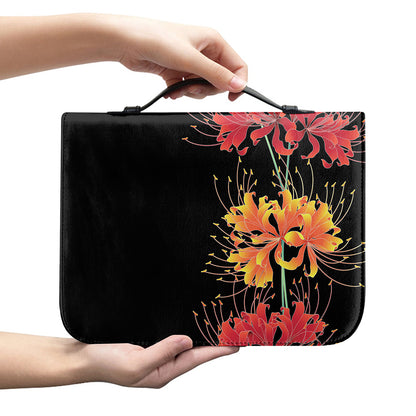 Red And Yellow Japanese Amaryllis Print Leather Bible Cover