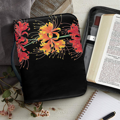 Red And Yellow Japanese Amaryllis Print Leather Bible Cover