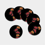 Red And Yellow Japanese Amaryllis Print Leather Coaster Set