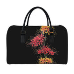 Red And Yellow Japanese Amaryllis Print Leather Duffle Bag