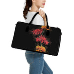 Red And Yellow Japanese Amaryllis Print Leather Duffle Bag