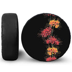 Red And Yellow Japanese Amaryllis Print Leather Spare Tire Cover