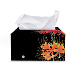 Red And Yellow Japanese Amaryllis Print Leather Tissue Box Cover
