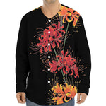 Red And Yellow Japanese Amaryllis Print Long Sleeve Baseball Jersey