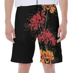 Red And Yellow Japanese Amaryllis Print Men's Beach Shorts