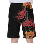Red And Yellow Japanese Amaryllis Print Men's Beach Shorts