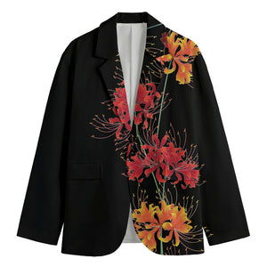 Red And Yellow Japanese Amaryllis Print Men's Blazer