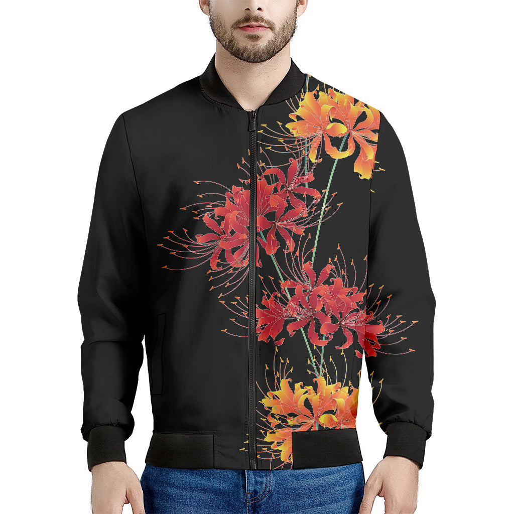 Red And Yellow Japanese Amaryllis Print Men's Bomber Jacket