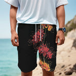 Red And Yellow Japanese Amaryllis Print Men's Cargo Shorts